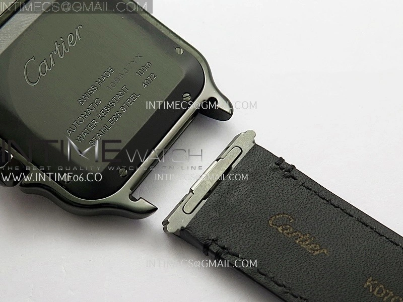 Santos de Cartier 40mm DLC GF 1:1 Best Edition Black Dial on Black Leather Strap MIYOTA 9015