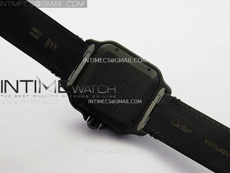 Santos de Cartier 40mm DLC GF 1:1 Best Edition Black Dial on Black Leather Strap MIYOTA 9015