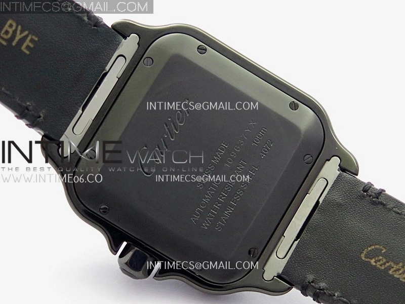 Santos de Cartier 40mm DLC GF 1:1 Best Edition Black Dial on Black Leather Strap MIYOTA 9015
