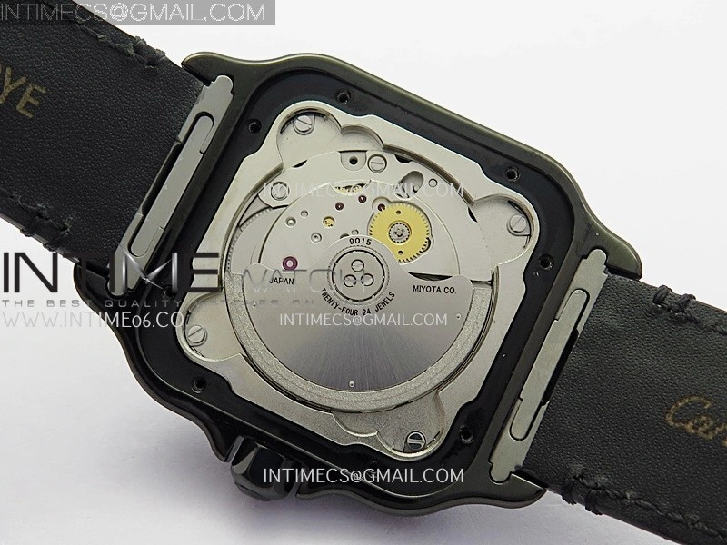 Santos de Cartier 40mm DLC GF 1:1 Best Edition Black Dial on Black Leather Strap MIYOTA 9015