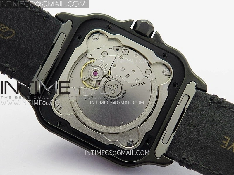 Santos de Cartier 40mm DLC GF 1:1 Best Edition Black Dial on Black Leather Strap MIYOTA 9015