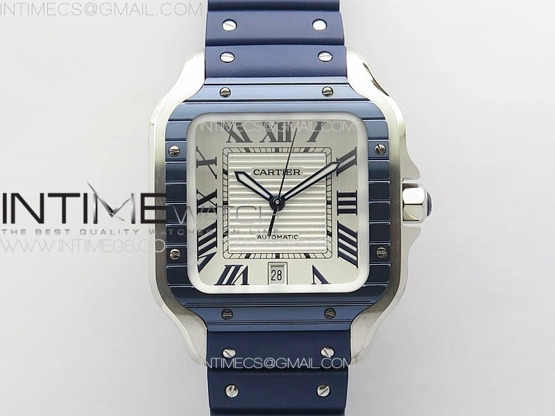 Santos de Cartier 40mm SS Cer GF 1:1 Best Edition White Dial on Blue Rubber Strap MIYOTA 9015
