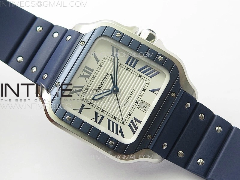 Santos de Cartier 40mm SS Cer GF 1:1 Best Edition White Dial on Blue Rubber Strap MIYOTA 9015