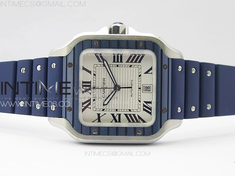 Santos de Cartier 40mm SS Cer GF 1:1 Best Edition White Dial on Blue Rubber Strap MIYOTA 9015