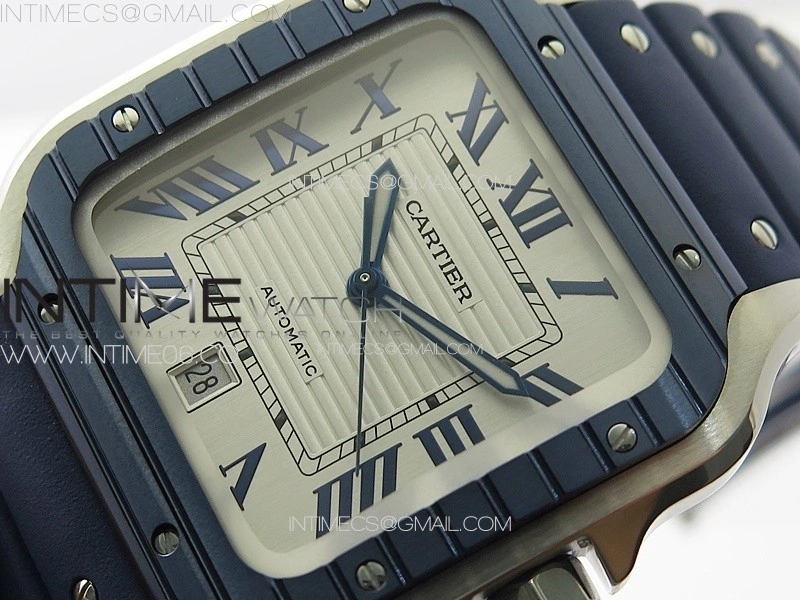 Santos de Cartier 40mm SS Cer GF 1:1 Best Edition White Dial on Blue Rubber Strap MIYOTA 9015