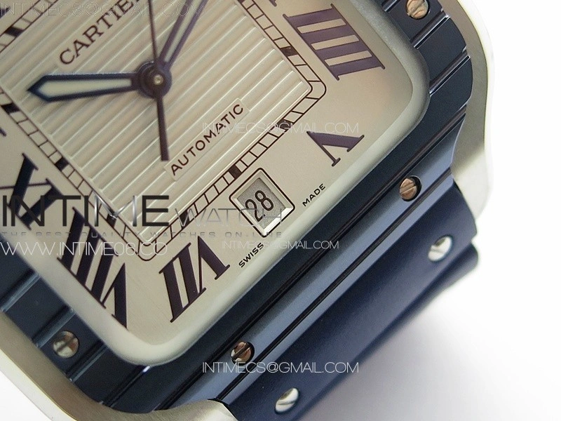 Santos de Cartier 40mm SS Cer GF 1:1 Best Edition White Dial on Blue Rubber Strap MIYOTA 9015