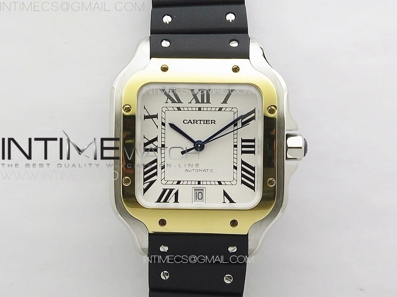 Santos de Cartier 40mm SS YG GF 1:1 Best Edition White Dial on Black Rubber Strap MIYOTA 9015