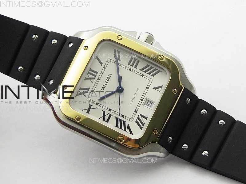Santos de Cartier 40mm SS YG GF 1:1 Best Edition White Dial on Black Rubber Strap MIYOTA 9015