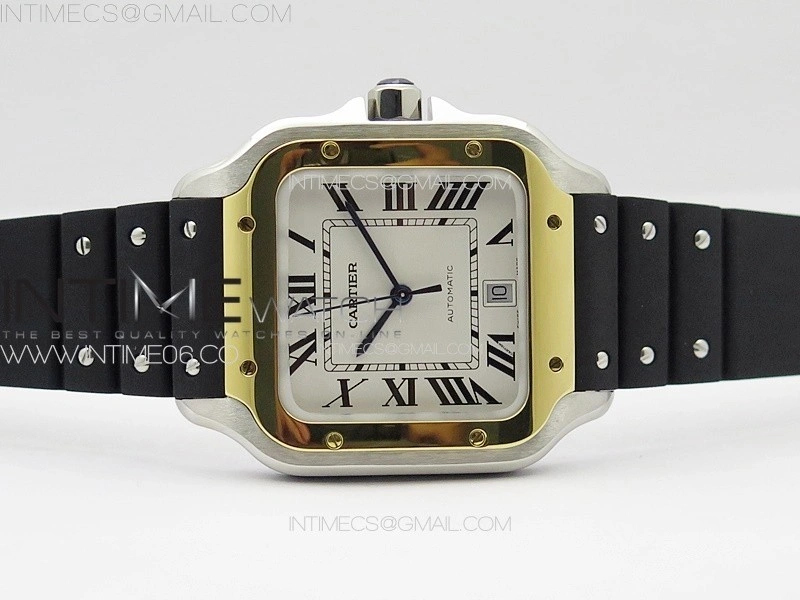 Santos de Cartier 40mm SS YG GF 1:1 Best Edition White Dial on Black Rubber Strap MIYOTA 9015