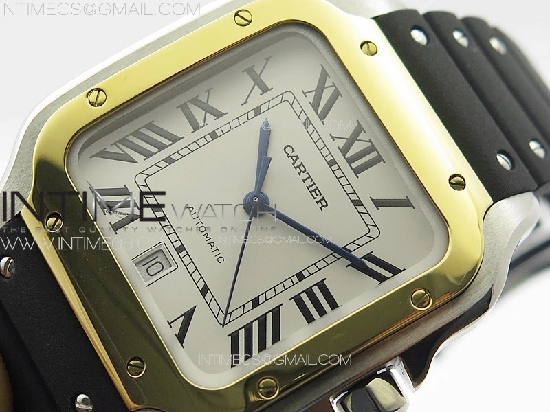 Santos de Cartier 40mm SS YG GF 1:1 Best Edition White Dial on Black Rubber Strap MIYOTA 9015