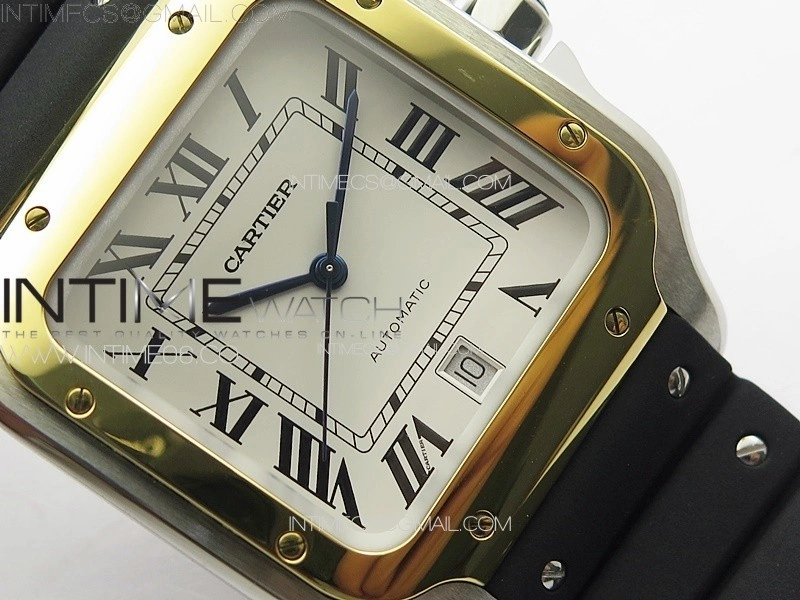 Santos de Cartier 40mm SS YG GF 1:1 Best Edition White Dial on Black Rubber Strap MIYOTA 9015