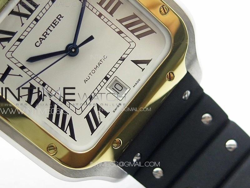 Santos de Cartier 40mm SS YG GF 1:1 Best Edition White Dial on Black Rubber Strap MIYOTA 9015