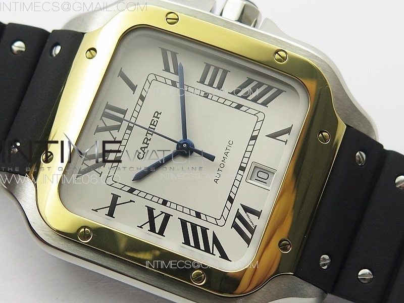 Santos de Cartier 40mm SS YG GF 1:1 Best Edition White Dial on Black Rubber Strap MIYOTA 9015