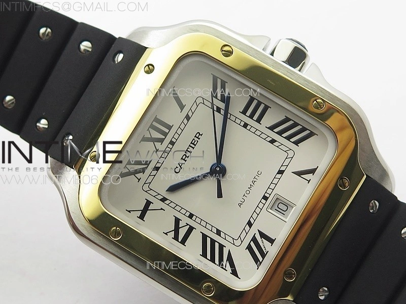 Santos de Cartier 40mm SS YG GF 1:1 Best Edition White Dial on Black Rubber Strap MIYOTA 9015