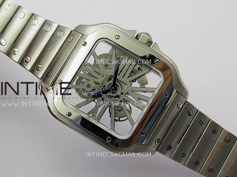 Santos de Cartier Skeleton SS MLF Skeleton Dial On SS SmartLink Bracelet Super Clone 9611MC