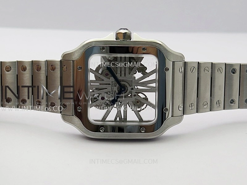 Santos de Cartier Skeleton SS MLF Skeleton Dial On SS SmartLink Bracelet Super Clone 9611MC
