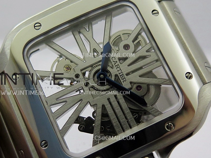 Santos de Cartier Skeleton SS MLF Skeleton Dial On SS SmartLink Bracelet Super Clone 9611MC