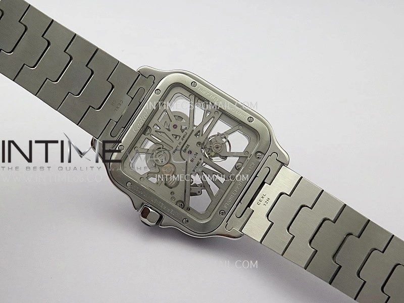 Santos de Cartier Skeleton SS MLF Skeleton Dial On SS SmartLink Bracelet Super Clone 9611MC