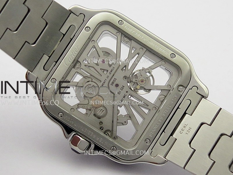 Santos de Cartier Skeleton SS MLF Skeleton Dial On SS SmartLink Bracelet Super Clone 9611MC
