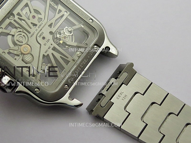 Santos de Cartier Skeleton SS MLF Skeleton Dial On SS SmartLink Bracelet Super Clone 9611MC