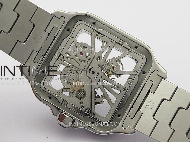 Santos de Cartier Skeleton SS MLF Skeleton Dial On SS SmartLink Bracelet Super Clone 9611MC