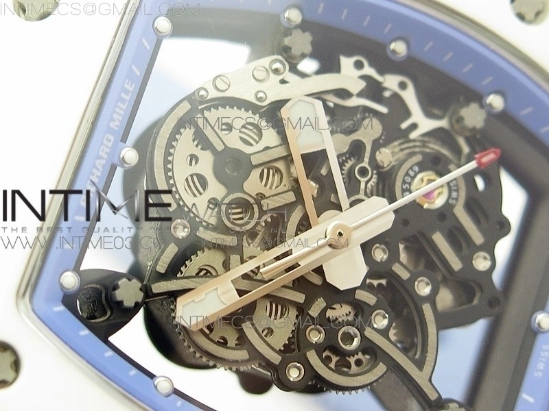 RM055 Real White Ceramic Case V2 KVF Best Edition Skeleton Dial Blue Crown on Blue Rubber Strap MIYOTA8215