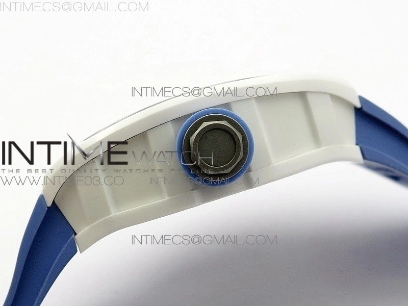 RM055 Real White Ceramic Case V2 KVF Best Edition Skeleton Dial Blue Crown on Blue Rubber Strap MIYOTA8215