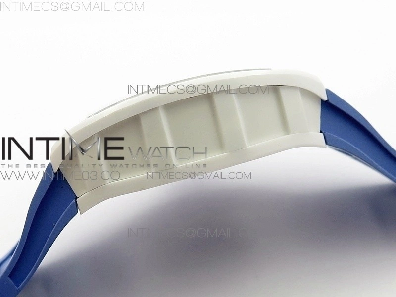 RM055 Real White Ceramic Case V2 KVF Best Edition Skeleton Dial Blue Crown on Blue Rubber Strap MIYOTA8215