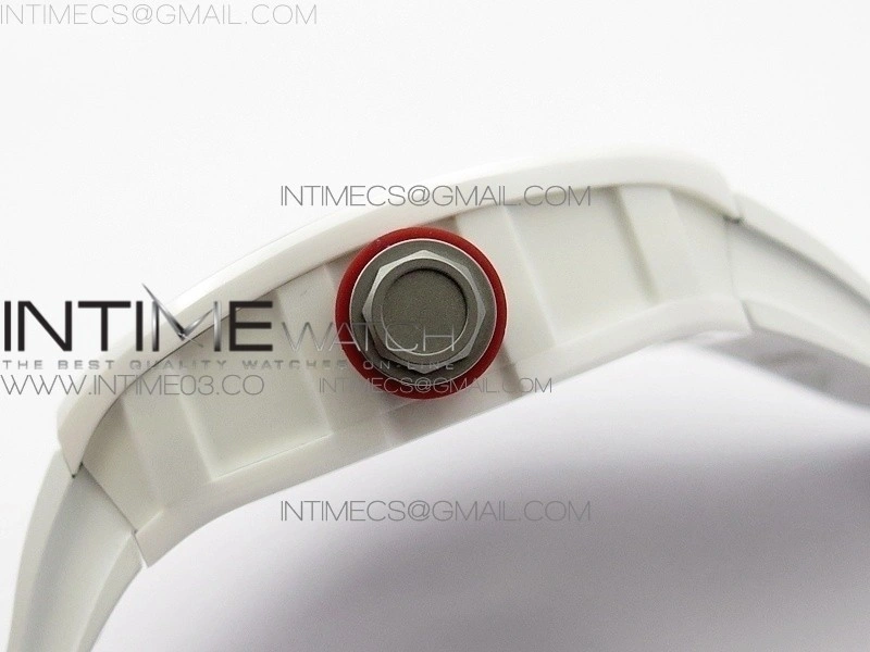 RM055 Real White Ceramic Case V2 KVF Best Edition Skeleton Dial Red Crown on White Rubber Strap MIYOTA8215