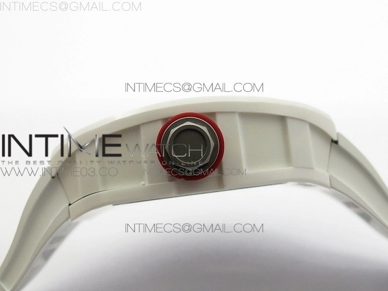 RM055 Real White Ceramic Case V2 KVF Best Edition Skeleton Dial Red Crown on White Rubber Strap MIYOTA8215