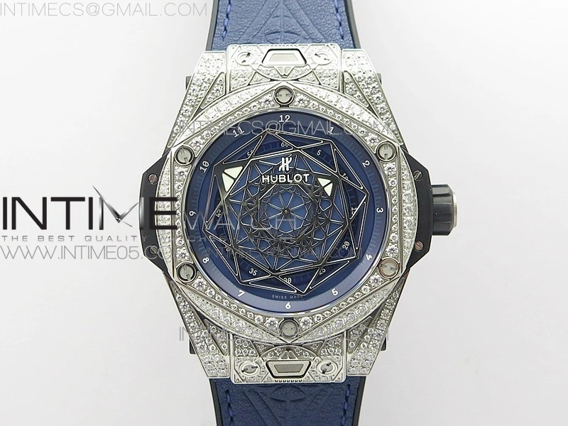 Big Bang Sang Bleu Ti Crystal Bezel And Case WWF 1:1 Best Edition Blue Skeletonal Dial On Blue Gummy Strap Asian HB1213 V2