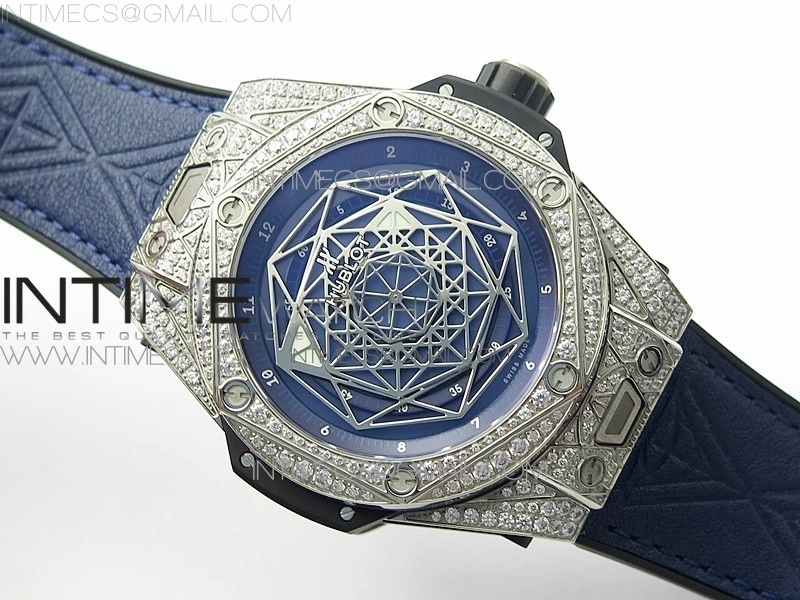 Big Bang Sang Bleu Ti Crystal Bezel And Case WWF 1:1 Best Edition Blue Skeletonal Dial On Blue Gummy Strap Asian HB1213 V2