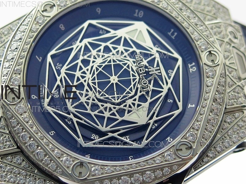 Big Bang Sang Bleu Ti Crystal Bezel And Case WWF 1:1 Best Edition Blue Skeletonal Dial On Blue Gummy Strap Asian HB1213 V2