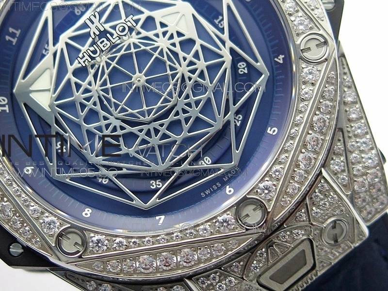 Big Bang Sang Bleu Ti Crystal Bezel And Case WWF 1:1 Best Edition Blue Skeletonal Dial On Blue Gummy Strap Asian HB1213 V2