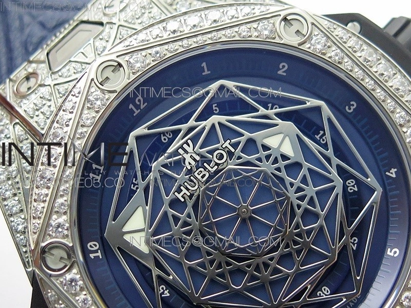 Big Bang Sang Bleu Ti Crystal Bezel And Case WWF 1:1 Best Edition Blue Skeletonal Dial On Blue Gummy Strap Asian HB1213 V2