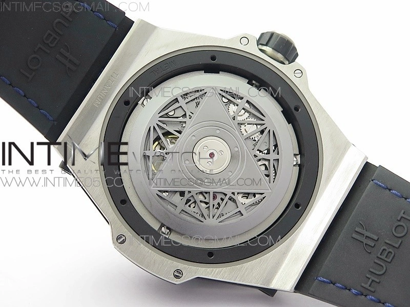Big Bang Sang Bleu Ti Crystal Bezel And Case WWF 1:1 Best Edition Blue Skeletonal Dial On Blue Gummy Strap Asian HB1213 V2