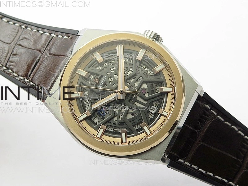 Defy Classic LF 1:1 Best Edition RG Bezel Skeleton RG Dial on Brown Gummy Strap A2892 V2