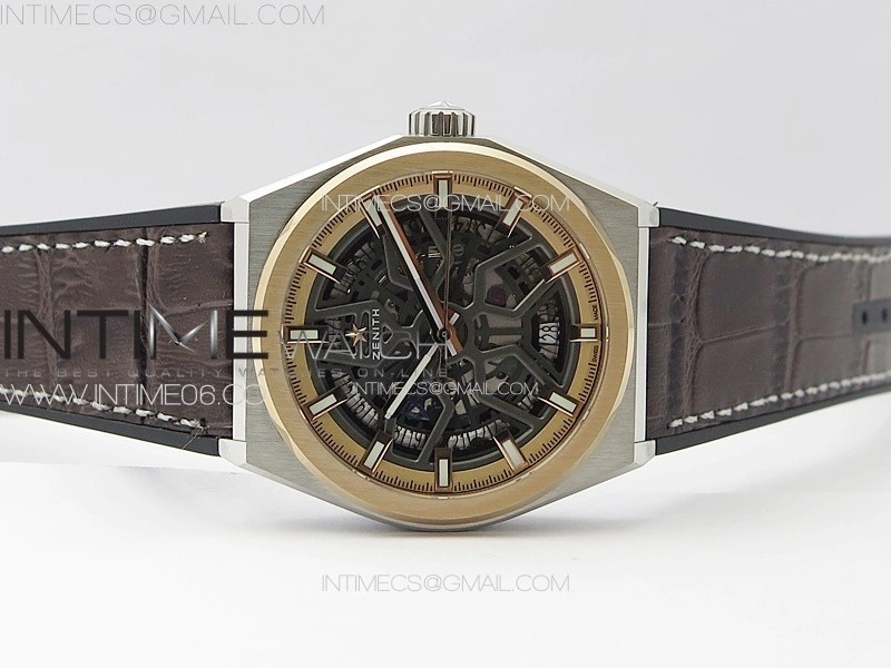 Defy Classic LF 1:1 Best Edition RG Bezel Skeleton RG Dial on Brown Gummy Strap A2892 V2