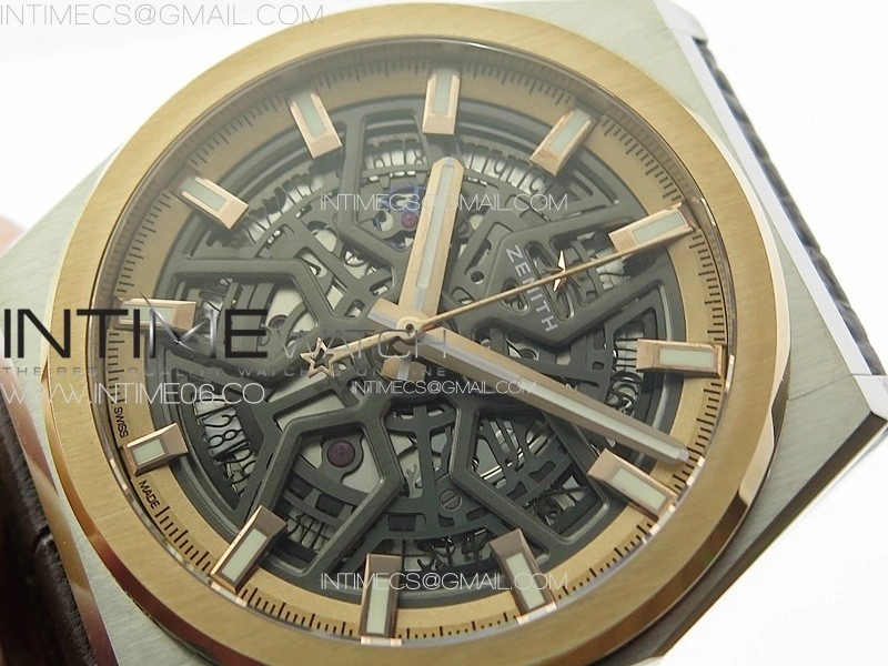 Defy Classic LF 1:1 Best Edition RG Bezel Skeleton RG Dial on Brown Gummy Strap A2892 V2