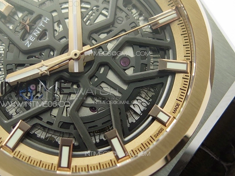 Defy Classic LF 1:1 Best Edition RG Bezel Skeleton RG Dial on Brown Gummy Strap A2892 V2