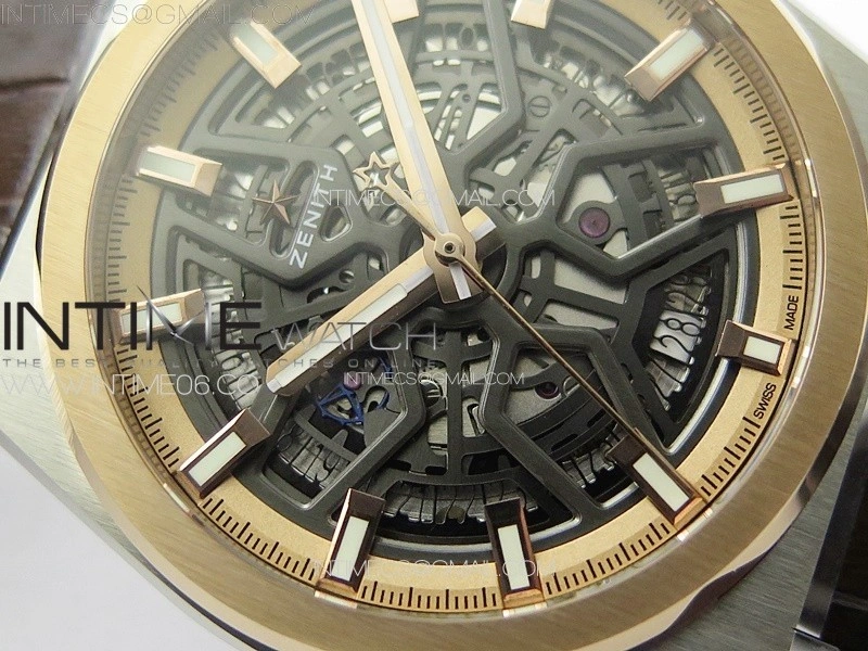 Defy Classic LF 1:1 Best Edition RG Bezel Skeleton RG Dial on Brown Gummy Strap A2892 V2