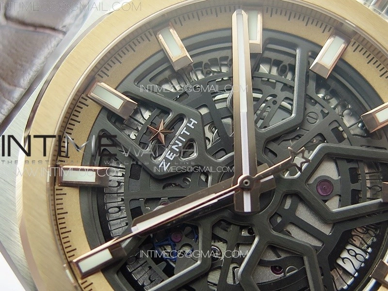 Defy Classic LF 1:1 Best Edition RG Bezel Skeleton RG Dial on Brown Gummy Strap A2892 V2