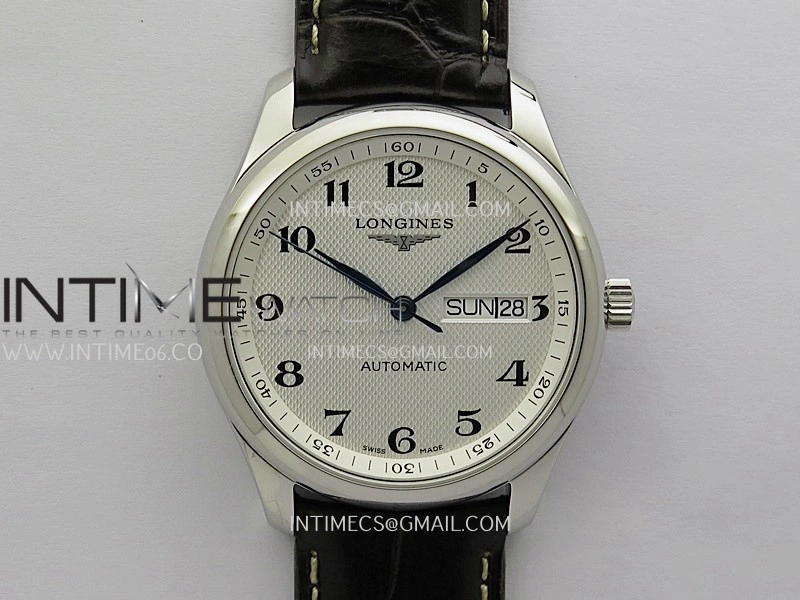 Master Day Date SS VSF 1:1 Best Edition White Textured Dial On Leather Strap A2836