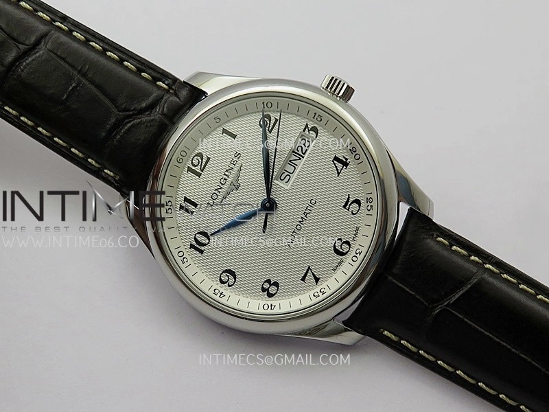 Master Day Date SS VSF 1:1 Best Edition White Textured Dial On Leather Strap A2836