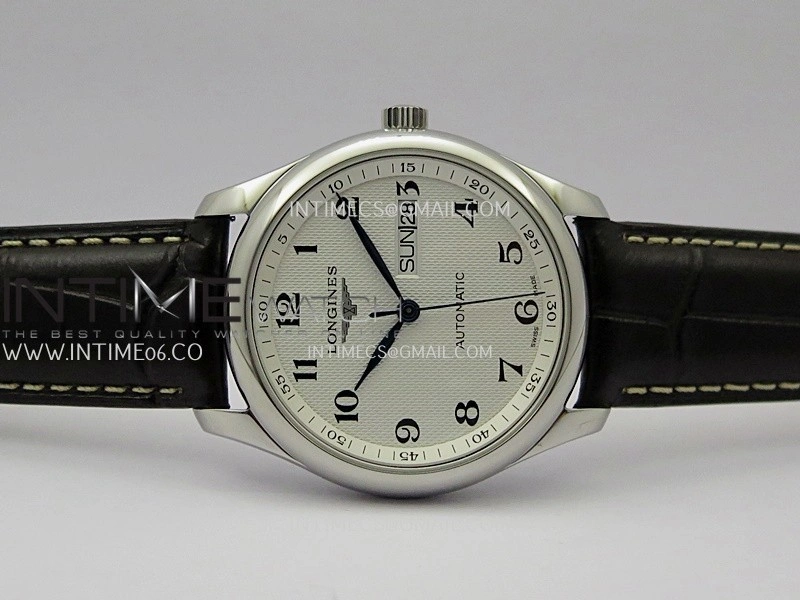 Master Day Date SS VSF 1:1 Best Edition White Textured Dial On Leather Strap A2836