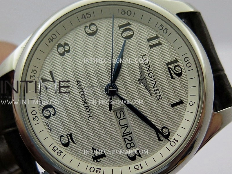 Master Day Date SS VSF 1:1 Best Edition White Textured Dial On Leather Strap A2836