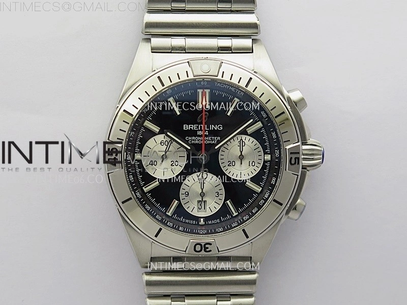 Chronomat B01 42mm SS TF 1:1 Best Edition Black Dial Silver Subdial on SS Bracelet A7750