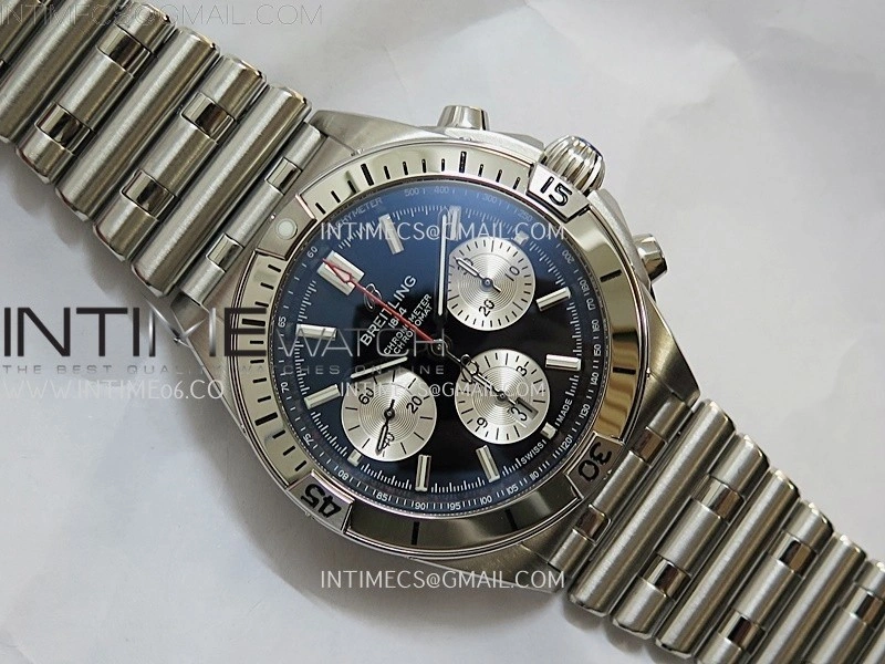 Chronomat B01 42mm SS TF 1:1 Best Edition Black Dial Silver Subdial on SS Bracelet A7750