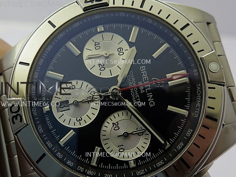 Chronomat B01 42mm SS TF 1:1 Best Edition Black Dial Silver Subdial on SS Bracelet A7750