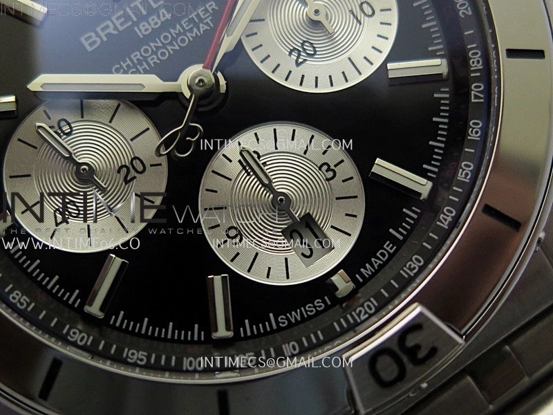 Chronomat B01 42mm SS TF 1:1 Best Edition Black Dial Silver Subdial on SS Bracelet A7750